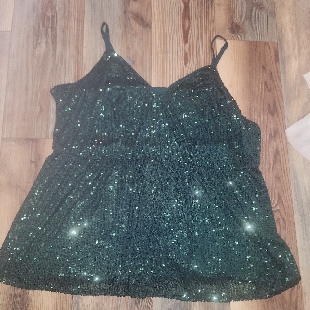 Sold...Green Sequin Women's Torrid Top Size 4 - Picture 5 of 10